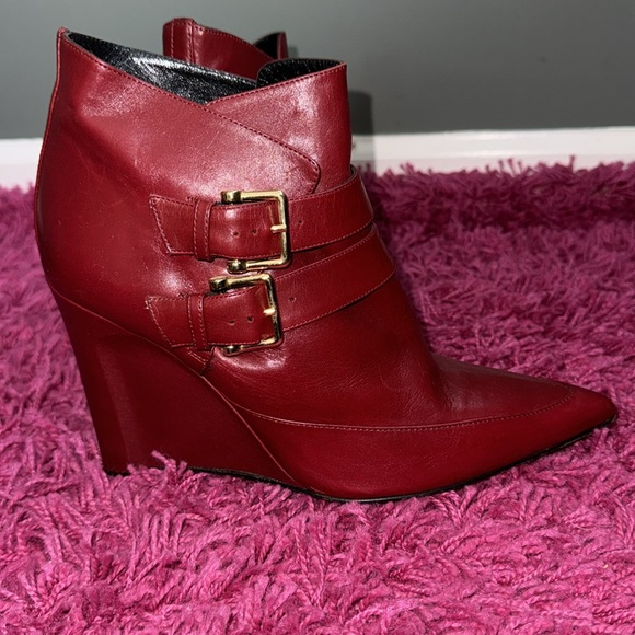 Derek Lam Marta Buckle Leather Wedge Bootie in Carnelian Holiday Red 8.5 Boots - Picture 9 of 13